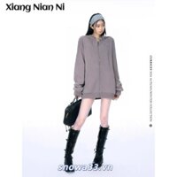 Xiang Nian Ni Mới Mỹ Áo Khoác Thỏ Tai Rộng Có Mũ Trùm Đầu Áo Len Phù Hợp Với Áo Cardigan Thường Ngày Dây Kéo