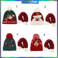 Xiangbao Trẻ mới biết đi Giáng sinh Mũ dệt kim Bộ khăn quàng cổ hoạt hình Santa Tuần lộc Mũ beanie