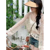 Xiao Phong Cách Mới Rỗng Dài Tay Dệt Kim Áo Sơ Mi Chống Nắng Cổ Chữ v Giữ Dệt C9WF