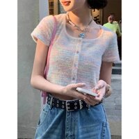 Xiao" Zou "màu cầu vồng kẹo bông áo ngắn nữ phong cách ngọt ngào dễ phối đồ mùa hè sang trọng váy PC váy VIFK