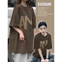 Xiaozhainv Áo thun  cotton cổ tròn in họa tiết cà phê thời trang mùa hè dành cho cặp đôi