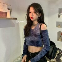 Xiaozhainv Áo Thun Dáng Ngắn Tay Dài Khoét Lỗ Hở Vai Gợi Cảm Cho Nữ  ྇