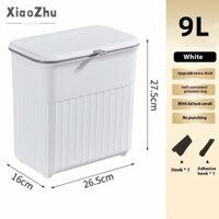 Xiaozhubangchu 9L Nắp xoay bằng nhựa trắng treo thùng rác cho phòng tắm và nhà bếp, thiết kế tiết kiệm không gian