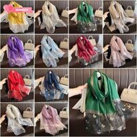 Xiawuss 90x90cm Khăn thêu bướm, Khăn lụa bướm thoáng khí, Phụ nữ thêu mùa xuân mịn Hijab