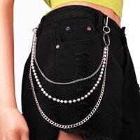 Xích đeo quần nhiều tầng kim loại và chuỗi hạt châu mix quần jeans jogger M439