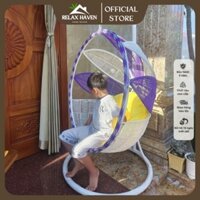 Xích Đu Thư Giãn Thiết Kế Hình Cánh Hoa Giả Mây Lõi Thép Cao Cấp Relax Haven - Decor Ban Công Sân Vườn Quán Cafe/HCM