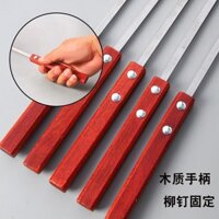[Xiên BBQ] Xiên BBQ bằng thép không gỉ, xiên lớn có cạnh dầu, xiên lớn thương mại để nướng thịt, xiên gỗ có tay cầm, xiên phẳng cực lớn