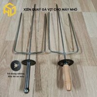 Xiên nướng gà vịt cho máy nướng thịt tự động mini, Xiên 3 chỉa dùng nhông đầu bò xe máy cán gỗ, inox
