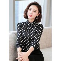 XIÊU MẪU THỜI TRANG ÁO CHẤM BI CỔ BÈO XẾP LI : RẺ VÔ ĐỊCH