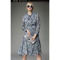 XIÊU MẪU THỜI TRANG ĐẦM XÒE VOAN TAY DÀI IN HỌA TIẾT BƯỚM CỘT NƠ NỮ TÍNH : RẺ VÔ ĐỊCH