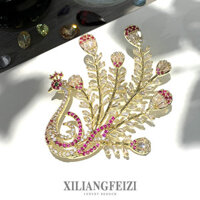 XILIANGFEIZI Trâm Cài Áo Hình Chim Công Đính Đá Zircon Nhiều Màu Ghim Cài Hình Phượng Hoàng Phụ Kiện Quần Áo Sang Trọng Quà Tặng Cao Cấp Cho Nữ