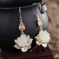 XIMILU Bông Tai Mạ Bạc 925 Hình Hoa Sen Đính Đá Ngọc Bích Thời Trang Hàn Quốc earrings