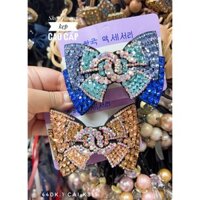 [xịn] cặp tóc - kẹp tóc đính đá màu cao cấp hình nơ đính đá chữ thương hiệu thời trang (sườn lớn, tóc nhiều), Hàn Quốc