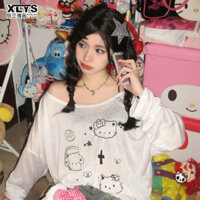 Xin LAN YA SHE Nữ Ngọt Ngào Hot Girl Hoạt Hình Hello Kitty Áo Dài Tay Mỏng Rời Top