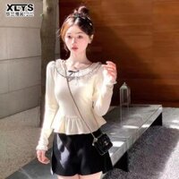 Xin LAN YA SHE Thu Đông Mới Đáy Áo Len Ren Đường Cổ Còng Ngọt Ngào Và Cay Top