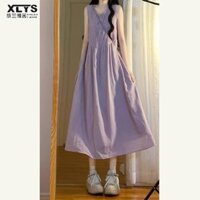 Xin LAN YA SHE Váy một mảnh không tay dành cho nữ Sữa nhẹ nhàng Màu tím ngọt ngào Áo Vest mới Váy rộng