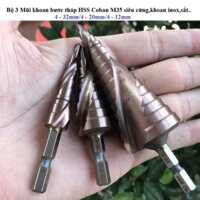 (Xịn nhập)Mũi Khoan Tháp inox HSS COBAN M35 4 - 32mm Phủ Titanium Rãnh