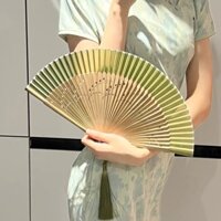 XỊN Quạt xoè cổ trang quạt cô dâu màu xanh mạ sang trọng, đạo cụ chụp hình ( Kèm bao quạt + tua rua )