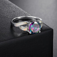 Xing Cổ Điển Opal Cặp Đôi Nhẫn Cưới Nam Nữ Rainbown Nhẫn Trang Sức Quà Tặng Tình Yêu KAR079