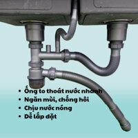 Xiphong chậu rửa bát 2 hố, ống thoát nước nhanh, ngăn mùi hôi phi 110mm