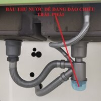 Xiphong thoát nước bồn rửa chén bằng inox, kiểu kín tuyệt đối, 2 cốc lọc rác 11cm