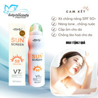 Xịt chống nắng Sun Screen V7 nâng tone trắng da chống nước không bết dính kem chống nắng mặt body SPF50+