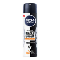 Xịt Ngăn Mùi NIVEA MEN Black &amp; White Ngăn Vệt Ố Vàng Vượt Trội 5in1 150ml - 85388