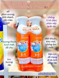 Xịt thẳng + Diệt khuẩn + Thơm quần áo 3in1 BOUNCE 275gr / 2 chai / cặp 🇺🇸