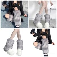 Xixi Nữ Bông Tai Kẹp Sang Trọng Chân Ấm Nhật Bản JK Vintage Màu Xám Mùa Đông Ấm Áp Lông Giày Bốt Bao Chân Tay Tất