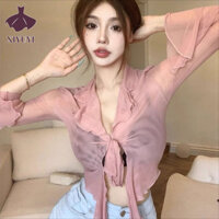 Xiyuyi Áo sơ mi nữ hot girl lưới giảm béo đa năng áo dài tay mỏng