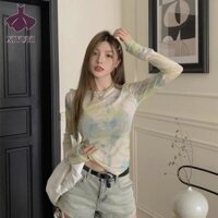 Xiyuyi Design Sense Blooming Áo thun dài tay chống nắng Áo sơ mi đáy mỏng