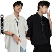 XM ZooZoo - Áo sơ mi kaki ngắn tay cổ bẻ HUJI phong cách tối giản form rộng Unisex