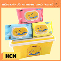 Xô 10 Khăn Giấy Ướt Phú Đạt Vịt Vàng 120 Tờ Không Mùi Tặng Kèm Xô