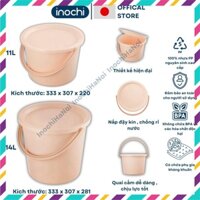 Xô chậu nhựa có nắp inochi cao cấp Notoro 11L 14L màu patsel đựng nước, gạo _SIEUGIARE89.VN