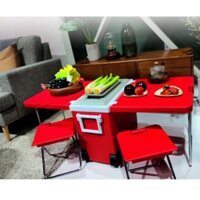 Xô đá gấp 32 L có ghế treo có thể kéo ra làm bàn để đồ, tủ lạnh kéo tay, có con lăn phù hợp mang đi cắm trại, píc ních