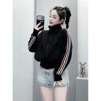 [xỏ ngón túi trong]áo khoác cổ cao chất nỉ viền sọc 3 màu