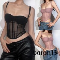 Xo8k-áo corset Lưới Không Tay Màu Trơn Phía Trước Cho Nữ