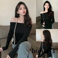Xo8k-áo Thun Ôm Tay Dài Hở Vai Màu Trơn Dành Cho Nữ