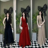 [Xòe Đuôi Cá] Đầm Body Thun Nhũ Hai Lớp Cổ Đổ Xẻ Sâu Hở Lưng Dáng Dài Thanh Lịch Phối Dây Tà Sang Chảnh Đầm Đi Tiệc H