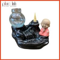 Xông Thác Khói Chú Tiểu-Bằng sứ,Màu Đỏ -Tặng Kèm Nụ Trầm Viên-Xông Nụ Trầm-Cao 6cm-Đường Kính 9cm.