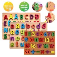 Xốp Bơ: Bộ bảng chữ cái tiếng Việt in hoa, in thường và số đếm gỗ nổi tự nhiên