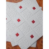 Xốp dán tường giả da hoa văn siêu sang tấm to kích thước 70 x 70 cm - Hv kim tuyến đỏ