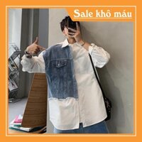 XS Áo Sơ Mi Dài Tay Jeans Chất Chéo Hàn Cao Cấp,Áo Sơ Mi Bò Form Rộng Mát Mẻ Phong Cách Hàn Quốc