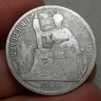 Xu bạc INDOCHINE 20 Cent 1908 Hiếm. BẠC HOA XÒE Đông Dương
