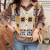 Xu Thanh Lịch Rỗng Hoa Áo Khoác Nữ Nút Trước Camis Áo Móc Phong Cách Dân Tộc Áo Len Vest Cho Mùa Hè Thu Da