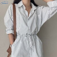Xuân Hè Phong Cách Hàn Quốc Tính Khí Mới Sọc Hoang Dã Dây Rút Giảm Béo Áo liền quần Thường Ngày