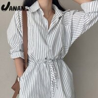 Xuân Hè Phong Cách Hàn Quốc Tính Khí Mới Sọc Hoang Dã Dây Rút Giảm Béo Áo liền quần Thường Ngày