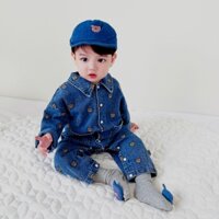 Xuân Thu Mới Cho Bé Trai Và Bé Gái Denim Dài Tay Body 0-36 Tháng Tuổi Cho Bé Siêu Đẹp Trai In Hình Gấu Nhỏ Áo Liền Quần Áo Khoác Ngoài Phong Cách Hàn Quốc