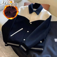 Xuân Thu Mới Thương Hiệu Thời Trang Đen Trắng Khâu Đồng Phục Bóng Chày Cặp Đôi Áo Cao Cấp Hàn Quốc Ve Áo Phi Công Áo Khoác