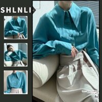 Xuân Thu Phong Cách Hàn Quốc Gấp Cổ Áo Sơ Mi Nữ Dài Tay Đa Năng Top